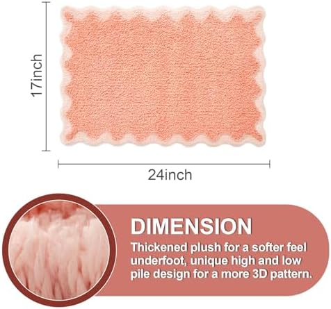 ORTIGIA Cute Coral Pink Scalloped Bath Mat, Fun Plush Microfiber Scallop - Image 2