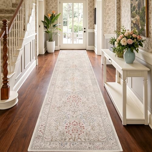 Floral Animal Cream 2x10 Long Hallway Runner Rug, Washable Non Slip Ultra Thin by Jainmy
