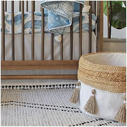 Crane Baby Fabric Round Nursery Storage Basket, Cotton & Jute - Image 3