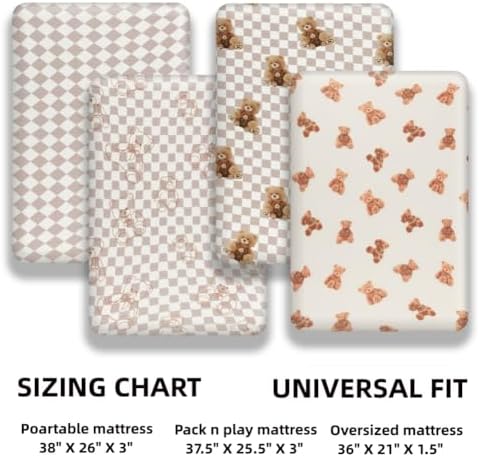 Fitted Baby Neutral Pack N Play Sheets Mini Crib Sheets Bear and Buffalo Check - Image 7