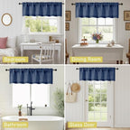 Navy Blue Valances for Windows, Light Filtering Faux Linen Textured Small Short - Image 7