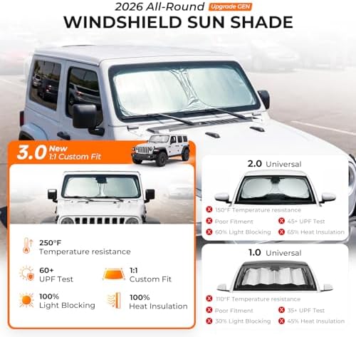 DooGooCoo Windshield Sun Shade for Jeep Wrangler & Gladiator 2011-2025 2026 - Image 2