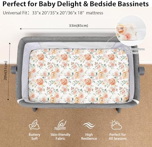 Baby Bedside Bassinet Sheets Fitted Girl, 33”x20” Compatible - Image 2