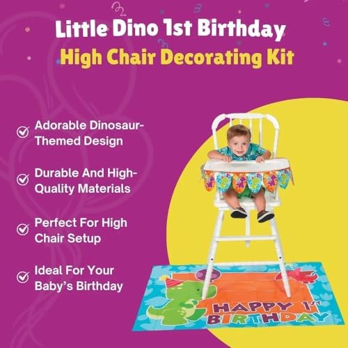 Fun Express Little Dino Happy 1st Birthday High Chair Decorating Kit – Baby - Image 4