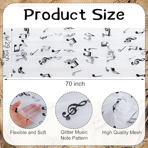 4 Pcs Music Table Runner 29x70 Inch Glitter Black Tulle Party - Image 2