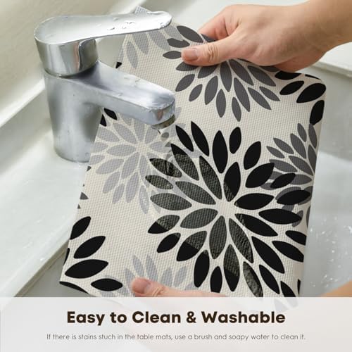 Artoid Mode Floral Vinyl Placemats Set of 4, Heat Resistant Washable Non-Slip - Image 4