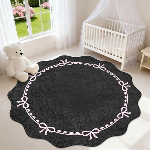 GarveeHome 6ft Round Rugs Washable Scalloped Bow Rug - Image 3