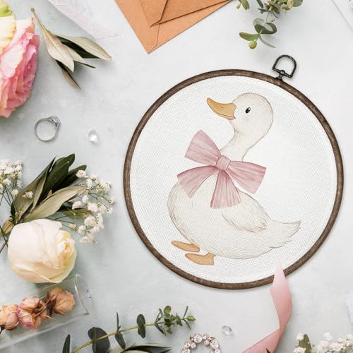GWFSJYU Coquette Duck Framed Wall Art, Duck Nursery Decor, Cute Ducks Round - Image 3
