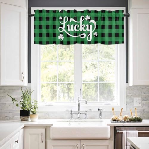 St. Patrick's Day Buffalo Plaid Kitchen Curtains and Valances Set, Lucky - Image 2