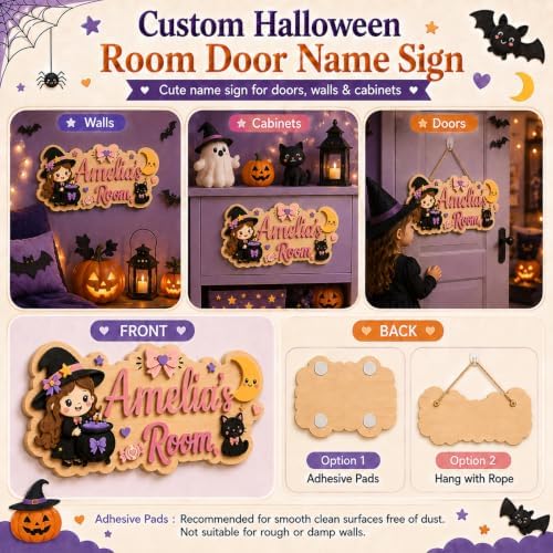 Personalized Halloween Decor Door Sign Custom Name Wooden Kids Room Decor - Image 6