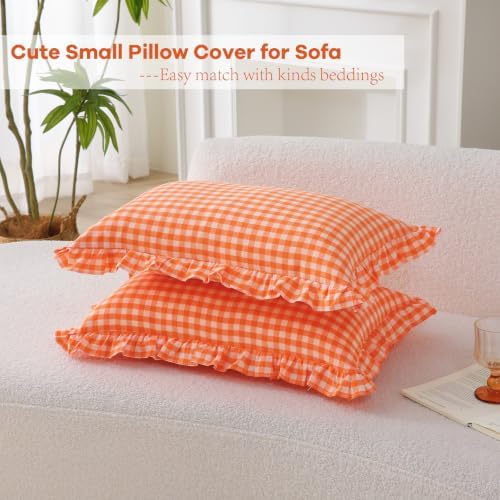 2 Pack Orange Gingham Lumbar Throw Pillow Shams 12''x20'' - Image 4