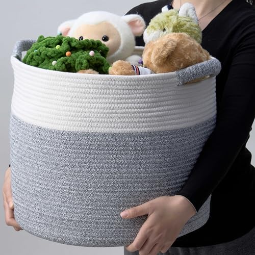 Blanket Basket for Living Room, Woven Rope Storage Basket - Image 4