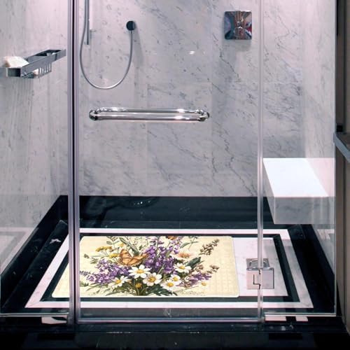 Shower Mat Non Slip 26.8 x 15.1 Inches, Wildflowers Bathtub Mat Shower Stall - Image 6