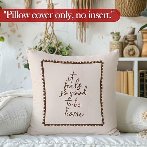 Cozy Neutral Farmhouse Throw Pillow Covers, It Feels So Good to Be Home - Image 2