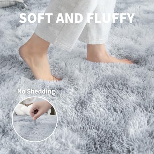 5x7 Thick Tie-Dyed Grey Shag Rug - Image 3