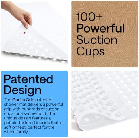 GORILLA GRIP Square Shower Stall Mat, Bathtub Floor Mat, 21x21 White - Image 3