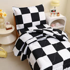 Caressma Checkered Toddler Bedding Set Black White Plaid Comforter Set - Image 5
