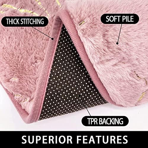 Set of 2 Marble Bathroom Rugs Nonslip Pink Bathroom Mats Ultra Soft Washable - Image 4
