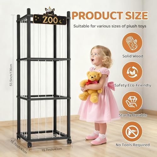 Stuffed Animal Storage Zoo Tower, 56In Wooden Large Stuffed Animal Holder - Image 7