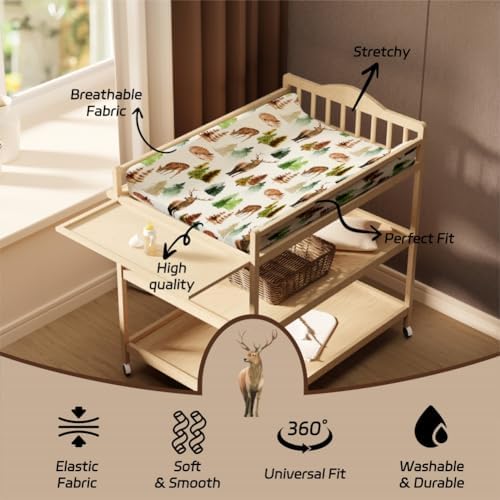 4 Pack Changing Pad Covers Woodland Forest Animals Wood Neutral Unisex Fitted - Image 5