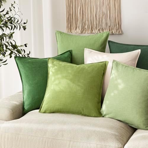 Foindtower Linen Solid Decorative Throw Pillow Covers 20x20 Inch Lush Green - Image 5