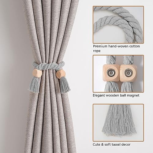 NICEEC 2 Pack Wooden Cube Magnetic Curtain Tiebacks Boho Home Decor Drape Tie - Image 3
