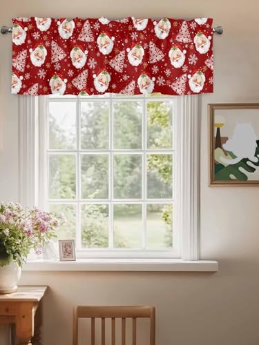 Red Christmas Valance Curtains for Kitchen Windows Santa Claus Merry Christmas - Image 3