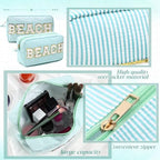 Sanwuta Seersucker Cosmetic Bag Beach Makeup Bag Chenille Letter Stripe Beach - Image 3