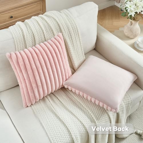 FUTEI Pack of 2 Faux Fur Throw Pillow Covers 18x18 Inch - Image 4