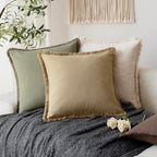 Foindtower Decorative Linen Fringe Throw Pillow Covers 26×26 Light Khaki - Image 5