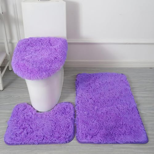 Purple Bathroom Rugs Sets 3Piece Bath Mat Solid Bath Rug Floor Mats Washable by Eanpet