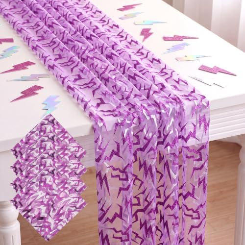 4 Pcs Purple Kpop Tulle Table Runner 29x70 Glitter Lace by Windkream