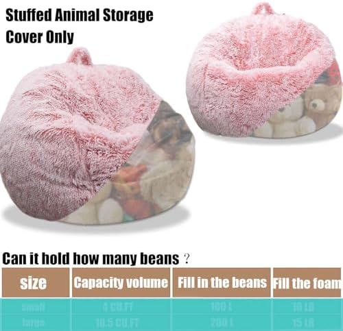 Fluffy Stuffed Animal Storage Bean Bag Chair Cover, Faux Fur Comfy Bean Bag - Image 4