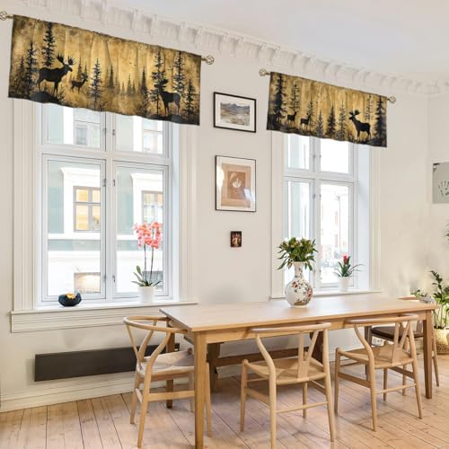 Brown Forest Valance Curtain for Windows 2 Pack Moose Deer Silhouette Retro Rod - Image 6