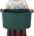 XUANGUO Large Woven Cotton Rope Blanket Basket 22"x17"x12" Dark Green by XUANGUO