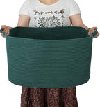 XUANGUO Large Woven Cotton Rope Blanket Basket 22"x17"x12" Dark Green by XUANGUO