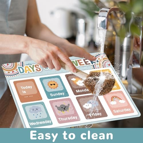 Preschool Placemats Set of 6 Boho Kid Plastic Table Mat 17×13×0.04in - Image 4