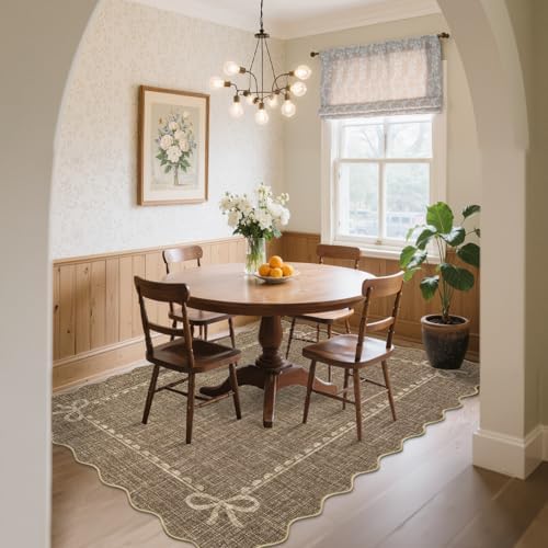 GarveeHome Scalloped Bow Rug 8x10 Washable Brown Rug - Image 3