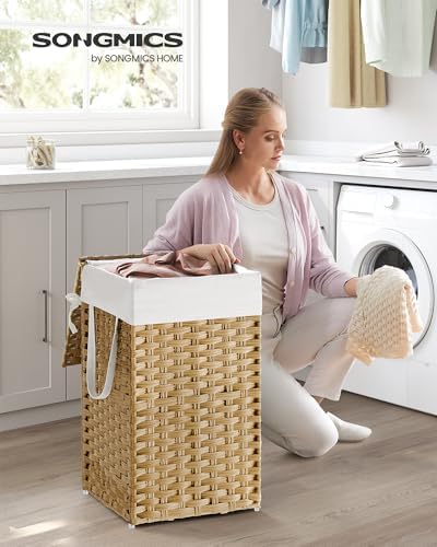 SONGMICS Laundry Hamper with Lid, 17.2 Gallon Synthetic Rattan Clothes Laundry - Image 2