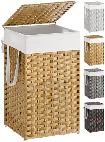 SONGMICS Laundry Hamper with Lid, 17.2 Gallon Synthetic Rattan Clothes Laundry by Unknown