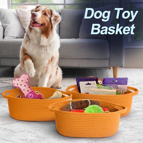 MEGASKET Orange Woven Basket, Cute Cotton Rope Cat Dog Toy Bin Box, Small Woven - Image 6