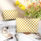 SOIDRAM 2 Pcs Checkered Makeup Bag Large Cosmetic Bag Toiletry Bag Makeup Pouch - Image 2