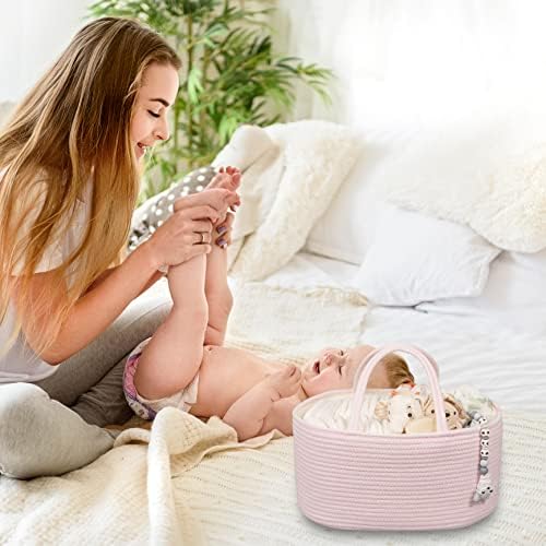 XUANGUO Large Pink Cotton Rope Baby Diaper Caddy Organizer Basket - Image 5