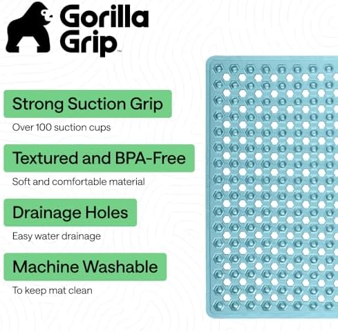GORILLA GRIP Square Shower Stall Mat, Bathtub Floor Mat, 21x21 Turquoise - Image 2