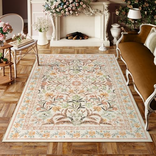 Lahome 5x7 Fall Floral Nursery Rug, Boho Fall Washable Rugs by Lahome