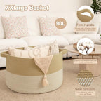 OIAHOMY 90L XXXLarge Blanket Basket Living Room Laundry Basket Jute&White - Image 4
