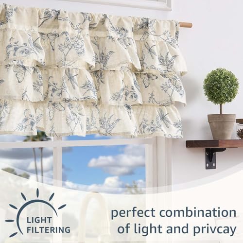 jinchan Ruffled Floral Valance Curtain 18 Inch 1 Panel Blue on Beige - Image 7