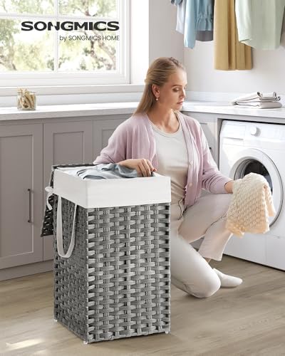 SONGMICS Laundry Hamper with Lid, 17.2 Gallon Synthetic Rattan Clothes Laundry - Image 2