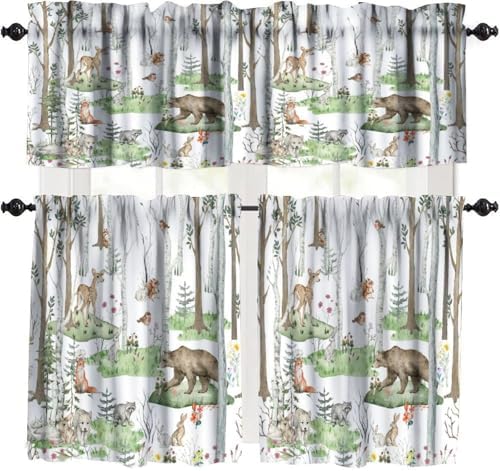 Woodland Animals Valance Curtains, Wild Animals Watercolor Forest Bear Deer Fox by Unknown