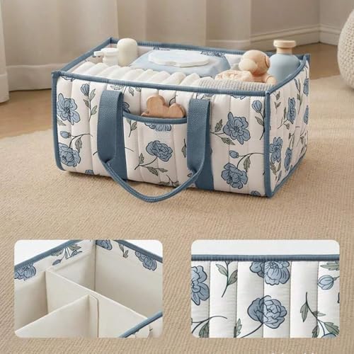 Quilted Fabric Storage Basket Floral Baby Diaper Caddy Quilted Basket - Image 3